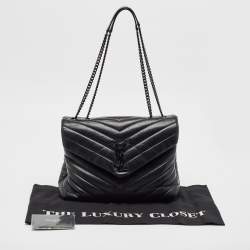 Pre Owned Saint Laurent Black Matelassé Leather Medium LouLou Shoulder Bag