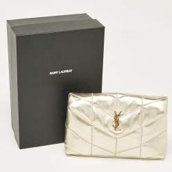 Saint Laurent Gold Quilted Leather Puffer Pouch