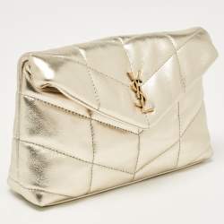 Saint Laurent Gold Quilted Leather Puffer Pouch