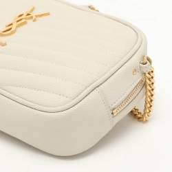 Saint Laurent White Matelassé Leather Mini Lou Shoulder Bag