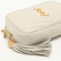 Saint Laurent White Matelassé Leather Mini Lou Shoulder Bag