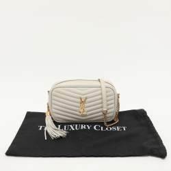 Saint Laurent White Matelassé Leather Mini Lou Shoulder Bag