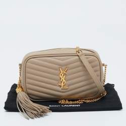 Pre Owned Saint Laurent Beige Matelassé Leather Mini Lou Camera Crossbody Bag