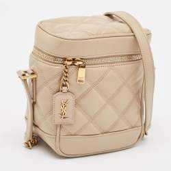 Pre Owned Saint Laurent Beige Quilted Leather Vanity Shoulder Bag