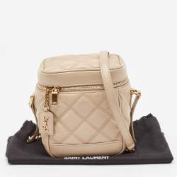 Pre Owned Saint Laurent Beige Quilted Leather Vanity Shoulder Bag