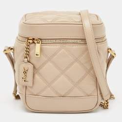 Pre Owned Saint Laurent Beige Quilted Leather Vanity Shoulder Bag
