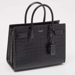 Pre Owned Saint Laurent Black Croc Embossed Leather Baby Classic Sac De Jour Tote
