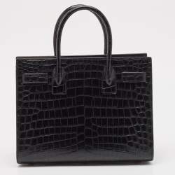 Pre Owned Saint Laurent Black Croc Embossed Leather Baby Classic Sac De Jour Tote