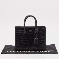 Pre Owned Saint Laurent Black Croc Embossed Leather Baby Classic Sac De Jour Tote