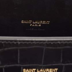 Pre Owned Saint Laurent Black Croc Embossed Leather Baby Classic Sac De Jour Tote