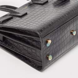 Pre Owned Saint Laurent Black Croc Embossed Leather Baby Classic Sac De Jour Tote