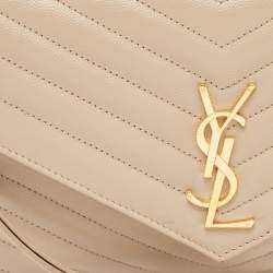 Saint Laurent Beige Matelassé Leather Cassandre Wristlet Pouch