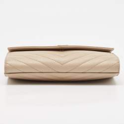Saint Laurent Beige Matelassé Leather Cassandre Wristlet Pouch