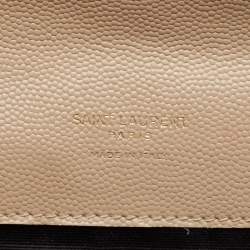 Saint Laurent Beige Matelassé Leather Cassandre Wristlet Pouch