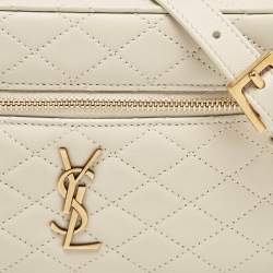 Saint Laurent White Quilted Leather Mini Gaby Vanity Bag
