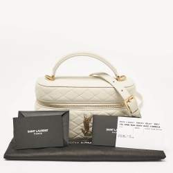 Saint Laurent White Quilted Leather Mini Gaby Vanity Bag