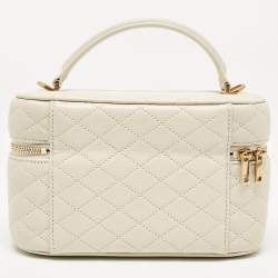 Saint Laurent White Quilted Leather Mini Gaby Vanity Bag
