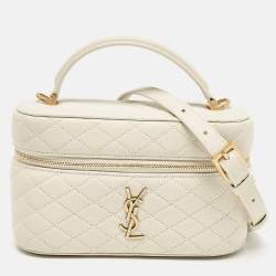 Saint Laurent White Quilted Leather Mini Gaby Vanity Bag