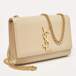 Saint Laurent Beige Leather New Small Kate Wallet On Chain