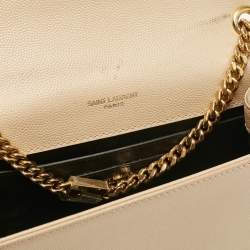 Saint Laurent Beige Leather New Small Kate Wallet On Chain