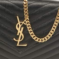 Saint Laurent Black Matelassé Leather Cassandre Envelope Chain Clutch