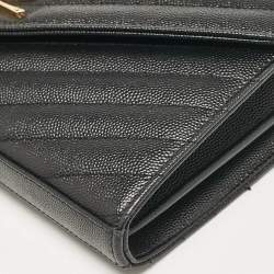 Saint Laurent Black Matelassé Leather Cassandre Envelope Chain Clutch