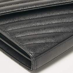 Saint Laurent Black Matelassé Leather Cassandre Envelope Chain Clutch