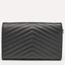 Saint Laurent Black Matelassé Leather Cassandre Envelope Chain Clutch