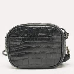 مملوكة مسبقًا Saint Laurent Black Croc Embossed Leather Blogger Crossbody Bag