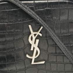 مملوكة مسبقًا Saint Laurent Black Croc Embossed Leather Blogger Crossbody Bag