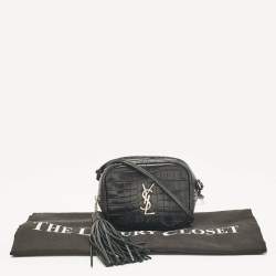مملوكة مسبقًا Saint Laurent Black Croc Embossed Leather Blogger Crossbody Bag