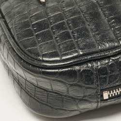 مملوكة مسبقًا Saint Laurent Black Croc Embossed Leather Blogger Crossbody Bag