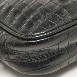 مملوكة مسبقًا Saint Laurent Black Croc Embossed Leather Blogger Crossbody Bag