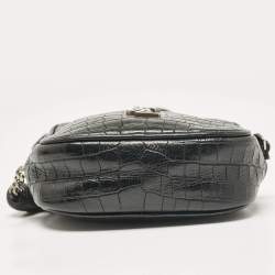 مملوكة مسبقًا Saint Laurent Black Croc Embossed Leather Blogger Crossbody Bag