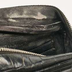 مملوكة مسبقًا Saint Laurent Black Croc Embossed Leather Blogger Crossbody Bag