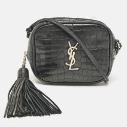 مملوكة مسبقًا Saint Laurent Black Croc Embossed Leather Blogger Crossbody Bag
