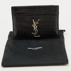 Saint Laurent Black Croc Embossed Leather Monogram Card Holder