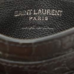 Saint Laurent Black Croc Embossed Leather Monogram Card Holder