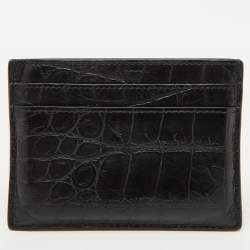Saint Laurent Black Croc Embossed Leather Monogram Card Holder
