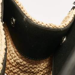 Saint Laurent Black/Natural Woven Straw Large Rive Gauche Tote