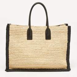 Saint Laurent Black/Natural Woven Straw Large Rive Gauche Tote