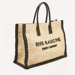 Saint Laurent Black/Natural Woven Straw Large Rive Gauche Tote