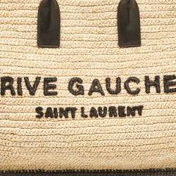 Saint Laurent Black/Natural Woven Straw Large Rive Gauche Tote