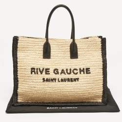 Saint Laurent Black/Natural Woven Straw Large Rive Gauche Tote