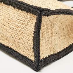 Saint Laurent Black/Natural Woven Straw Large Rive Gauche Tote