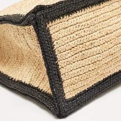 Saint Laurent Black/Natural Woven Straw Large Rive Gauche Tote