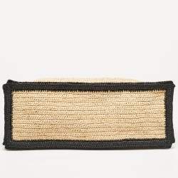 Saint Laurent Black/Natural Woven Straw Large Rive Gauche Tote
