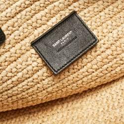 Saint Laurent Black/Natural Woven Straw Large Rive Gauche Tote