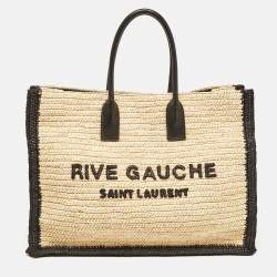 Saint Laurent Black/Natural Woven Straw Large Rive Gauche Tote