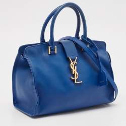 Saint Laurent Blue Leather Baby Monogram Cabas Bag